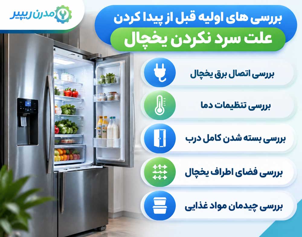 بررسی‌های اولیه قبل از پیدا کردن علت سرد نکردن یخچال
